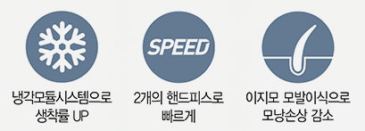 장점 소개 1.냉각모듈시스템으로 생착률 UP 2.2개의 핸드피스로 빠르게 3. 이지모 모발이식으로 모낭손상 감소